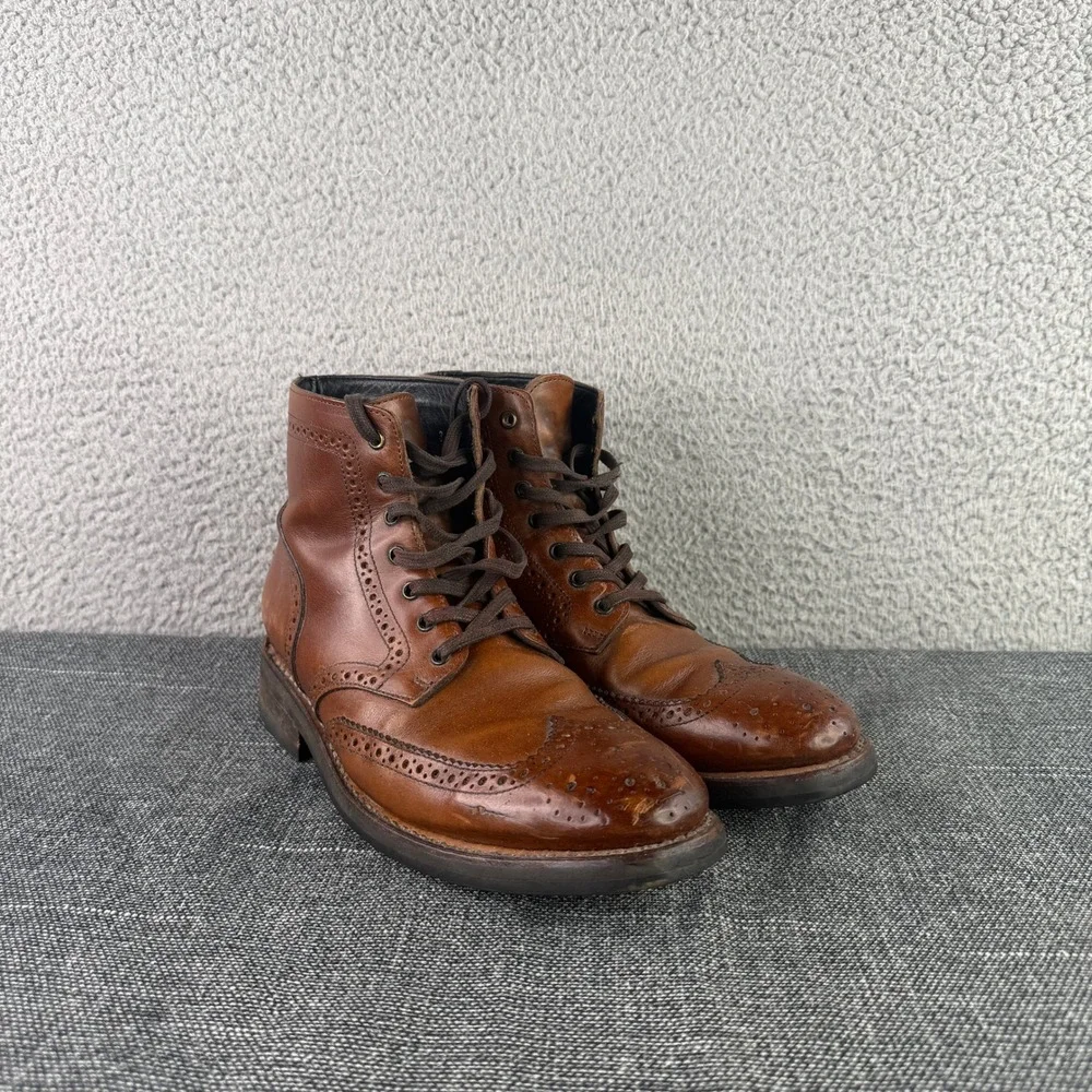 Thursday Boot Co Wingtip Leather Boots Mens 8.5 Cognac Brown Brogue Ankle Boot